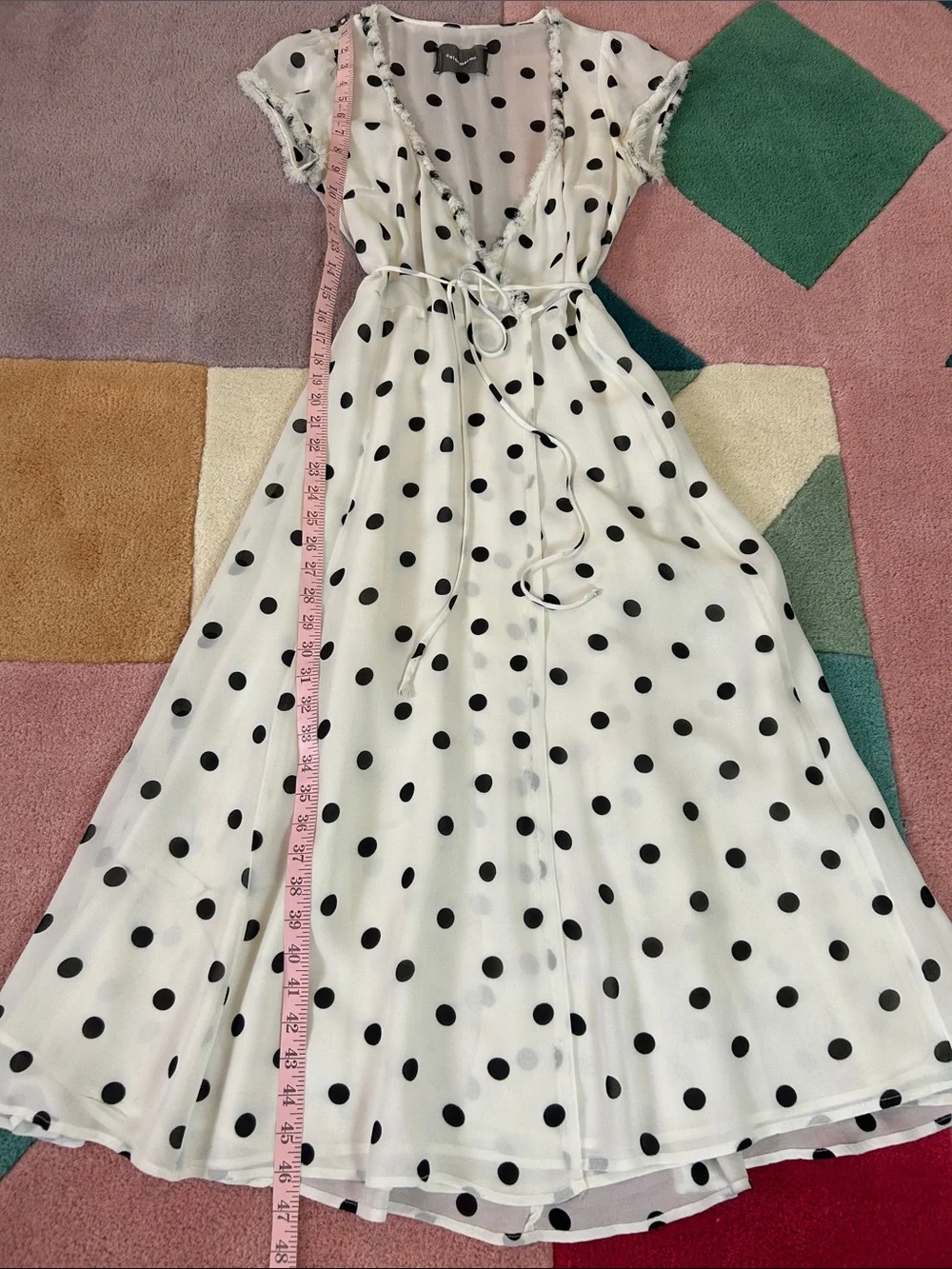 Reformation Gwenyth White | White Wrap Dress w/ Black Polka Dots Small Size 4-6 - Picture 7 of 17